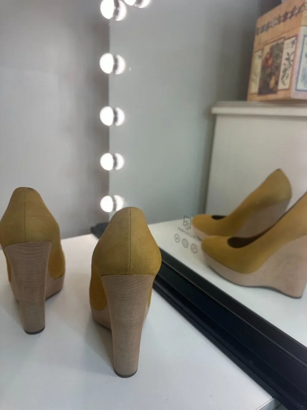 Yves Saint Laurent YSL Tribute Mustard Suede Platform Wedge Pumps, EU 36.5 / US
